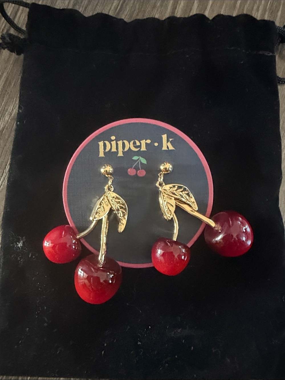 Piper•K Gold-Tone Red Cherry Dangle Earrings for Kids